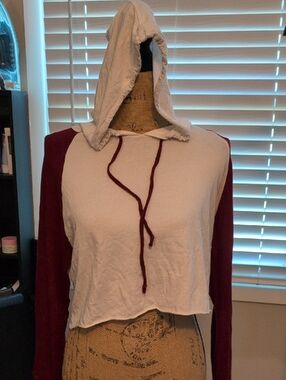 Heart Hips Two-Tone Cream and Burgundy Cropped Hoodie